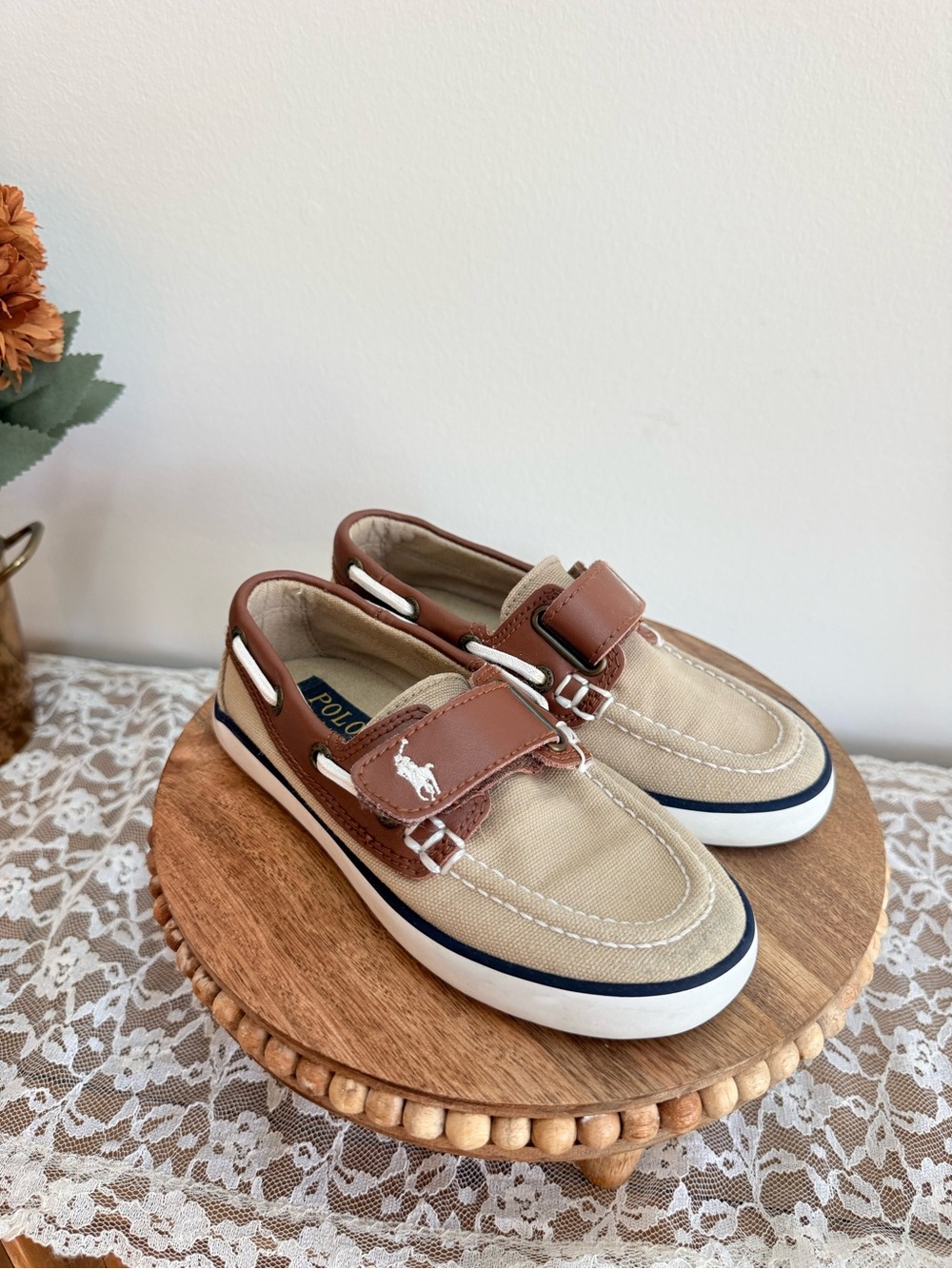 Polo by Ralph Lauren Beige & Brown Kids Moccasin Boat Shoes